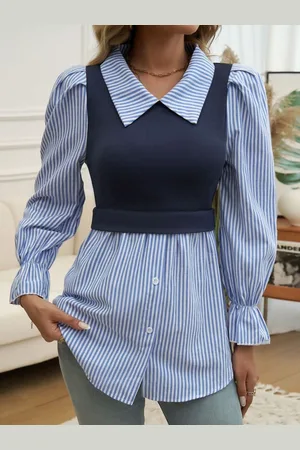 Stylecast Women Vertical Striped Shirt Collar Top