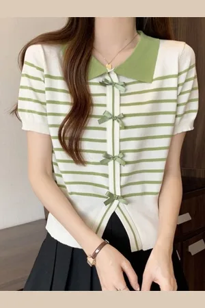 Stylecast Women Horizontal Striped Shirt Collar Top