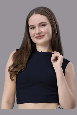 Friskers Women High Neck Cotton Crop Top