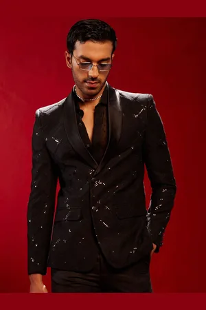 Vastramay Sequinned Slim Fit Single Breasted Blazer