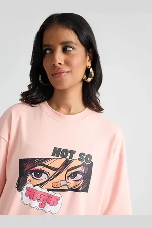 FREAKINS Graphic Printed Crop Shoulder Sleeves Pure Cotton Oversized T-shirt