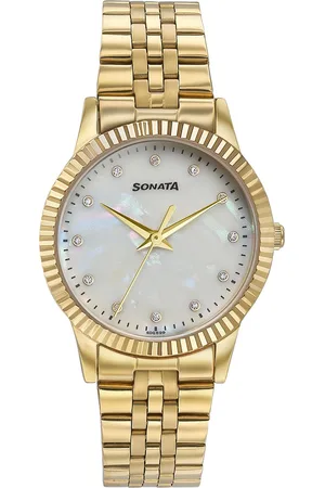 Sonata Women Brass Embellished Dial Around Straps Analogue Watch 87062YM02W