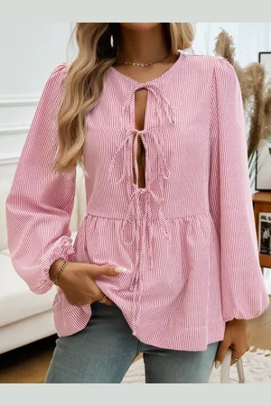 Stylecast Women Vertical Striped Tie-Up Neck Top
