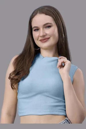 Friskers Women Cotton High Neck Fitted Crop Top