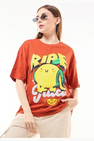 Bewakoof 1.0 Women Orange Ripe and Juicy Graphic Printed Oversized T-shirt