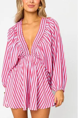 LULU & SKY Women Striped Plunging Neck Playsuit