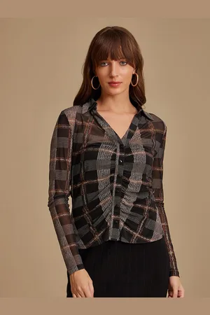 Kazo Women Spread Collar Tartan Checked Relaxed Fit Casual Shirt