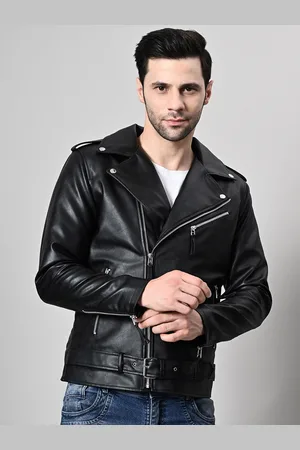 TBOJ Men Lapel Collar Solid Casual Biker Jacket