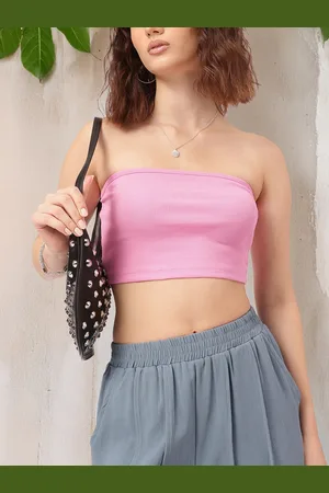 DressBerry Blush & Bold Ribbed Bandeau Crop Top