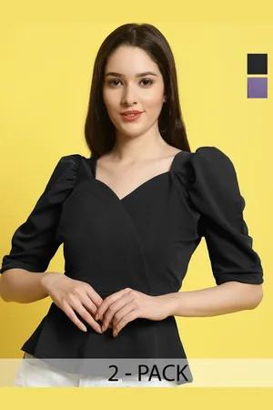 Metronaut Women Pack Of 2 Sweetheart Neck Crop Peplum Top