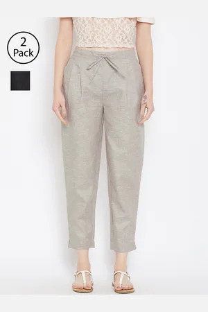 Bitterlime Women Black & Grey Relaxed Regular Fit Solid Peg Trousers
