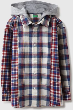 Benetton Boys Hood Checked Cotton Casual Shirt