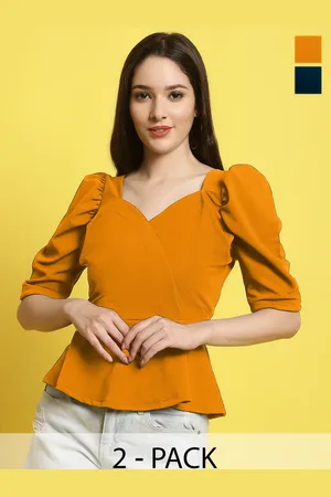 Metronaut Women Pack Of 2 Sweetheart Neck Peplum Top