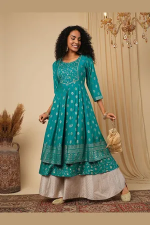 Globus Ethnic Motifs Printed Yoke Design Thread Work Anarkali Kurta