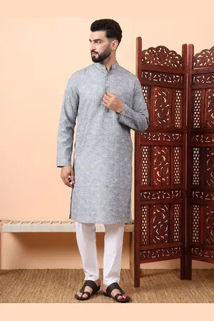 Latest Chikan Garments Geometric Woven Design Mandarin Collar Straight Kurta