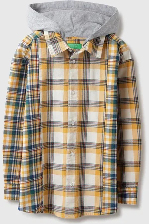 Benetton Boys Hood Tartan Checked Cotton Casual Shirt