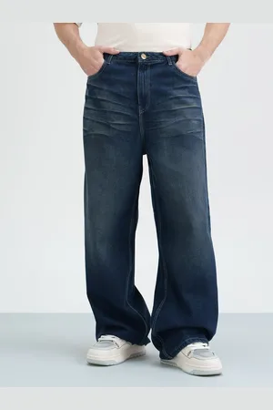 FREAKINS Men Pure Cotton Wide Leg Lightly Fade Jeans