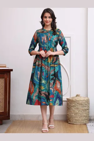 Claura Women Printed Mandarin Collar A-Line Dress