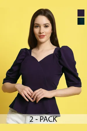 Metronaut Women Pack Of 2 Sweetheart Neck Crop Peplum Top