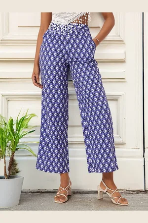 DressBerry Women Indigo Indo Energy Wide Leg Flared Trousers