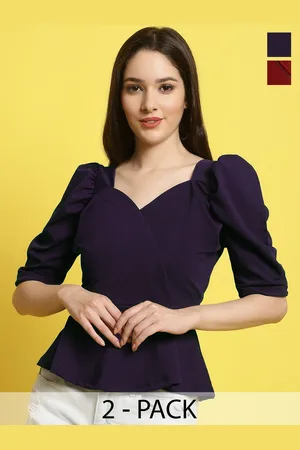 Metronaut Women Pack Of 2 Sweetheart Neck Peplum Top