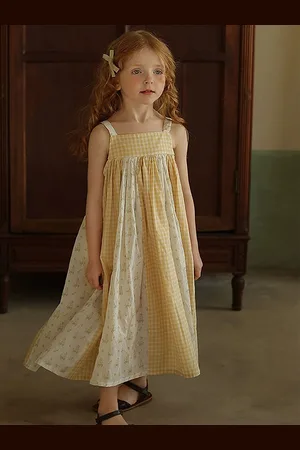 LULU & SKY Girls Cotton Checked Maxi Dress