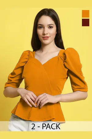 Metronaut Women Pack Of 2 Sweetheart Neck Crop Peplum Top