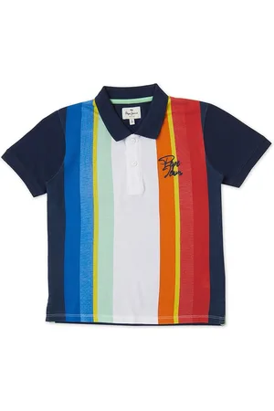 Pepe Jeans Boys Striped Polo Collar Pure Cotton T-shirt