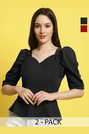 Metronaut Women Pack Of 2 Sweetheart Neck Crop Peplum Top