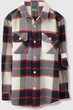 Benetton Boys Spread Collar Checked Cotton Casual Shirt
