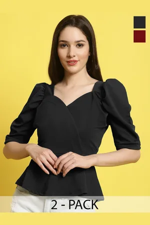 Metronaut Women Pack Of 2 Puff Sleeves Crop Top