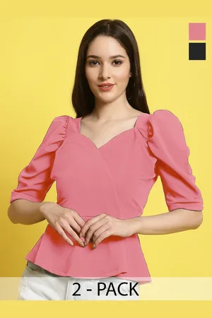 Metronaut Women Pack Of 2 Sweetheart Neck Peplum Top