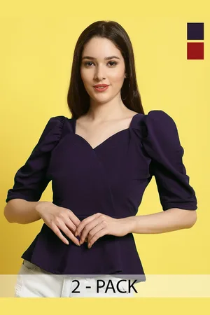 Metronaut Women Short Puff Sleeves Sweetheart Neck Crop Top
