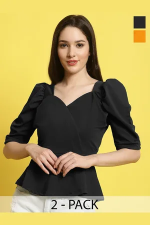 Metronaut Pack of 2 Women Short Puff Sleeves Sweetheart Neck Crop Top