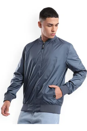 WROGN Men Stand Collar Solid Casual Bomber Jacket