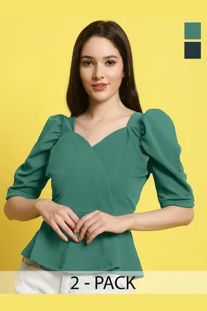 Metronaut Women Pack Of 2 Puff Sleeves Crop Regular Top