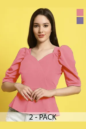 Metronaut Women Pack Of 2 Sweetheart Neck Crop Peplum Top