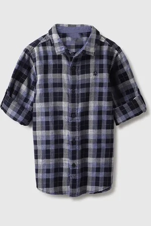 Benetton Boys Spread Collar Tartan Checked Cotton Casual Shirt