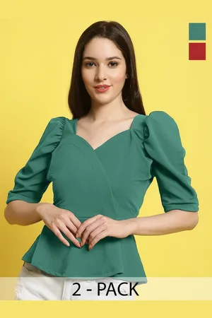 Metronaut Women Pack Of 2 Sweetheart Neck Peplum Top
