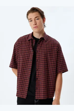 Koton Men Spread Collar Micro Checked Cotton Casual Shirt