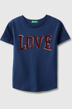 Benetton Girls Typography Printed Round Neck Pure Cotton T-shirt