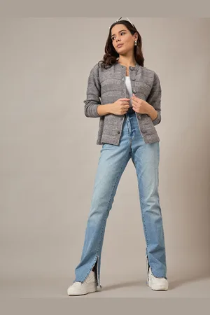 Roadster The Lifestyle Women Grey Long Sleeves Co Self Design Cardigan Sweaters