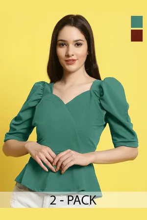 Metronaut Women Pack Of 2 Sweetheart Neck Peplum Top