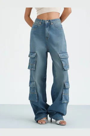 FREAKINS Women Pure Cotton Relaxed Fit High-Rise Cargo Style Jeans