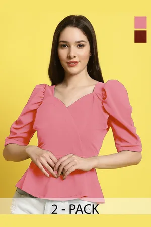 Metronaut Women Pack Of 2 Sweetheart Neck Crop Valentine Top