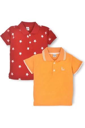 BAESD Pack Of 2 Boys Conversational Printed Polo Collar Cotton T-shirts
