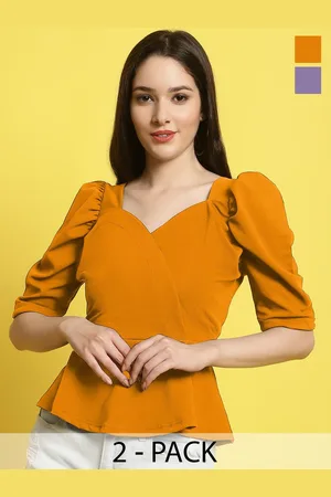 Metronaut Women Pack Of 2 Puff Sleeves Crop Regular Top