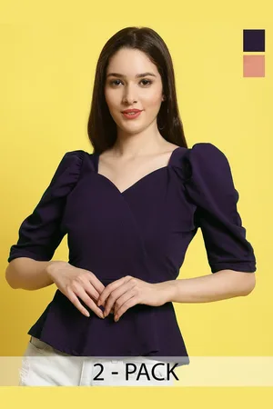 Metronaut Women Pack Of 2 Sweetheart Neck Crop Peplum Top