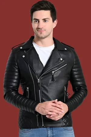TBOJ Men Lapel Collar Solid Casual Biker Jacket