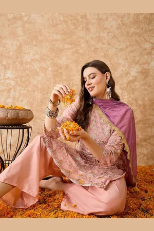 Sangria Floral Embroidered Zari Silk Georgette Unstitched Dress Material